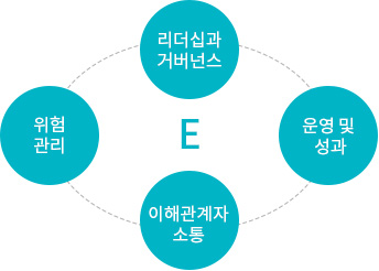 리더십과 거버넌스, 운영 및 성과, 이해관계자, 위험 관리