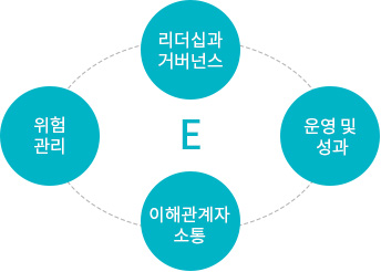 리더십과 거버넌스, 운영 및 성과, 이해관계자, 위험 관리